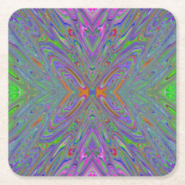 Abstrakt Trippy Lila, Orange och Grönt Butterfly Underlägg Papper Kvadrat