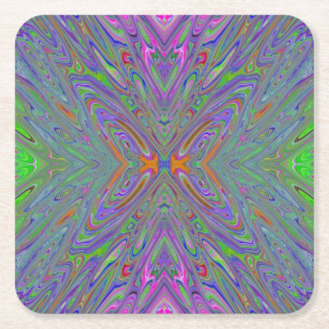 Abstrakt Trippy Lila, Orange och Grönt Butterfly Underlägg Papper Kvadrat (Framsidan)