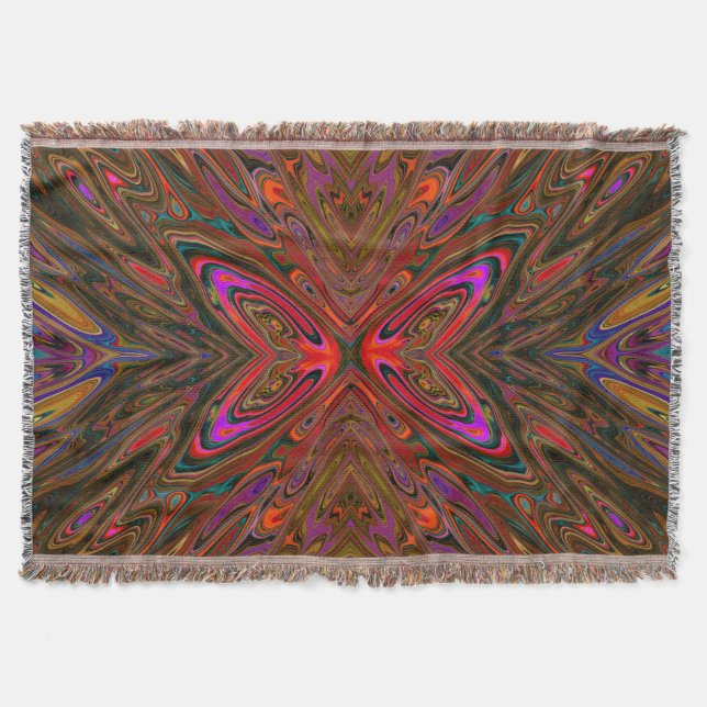 Abstrakt Trippy Orange och Magenta Butterfly Filt (Framsidan)