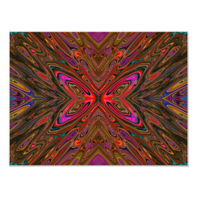 Abstrakt Trippy Orange och Magenta Butterfly Fototryck (Framsidan)