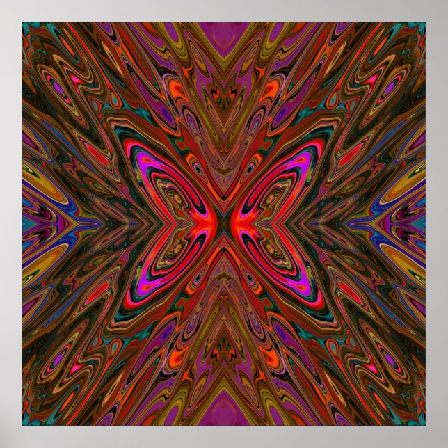 Abstrakt Trippy Orange och Magenta Butterfly Poster (Framsidan)