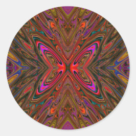 Abstrakt Trippy Orange och Magenta Butterfly Runt Klistermärke