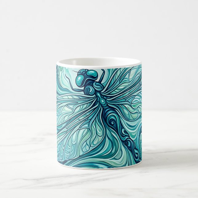 Abstrakt Trollslända Ocean Blå Målad Kaffe Mugg (Center)