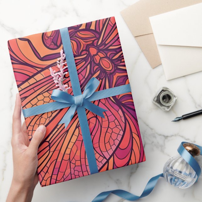 Abstrakt trollslända solnedgång linje inslagspappe presentpapper (Gifting)