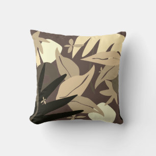 Abstrakt Tropical Blommigt on Natural Brown Kudde