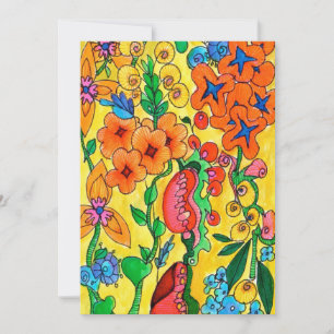 Abstrakt Tropical Flowers Watercolor i Hett Färg Julkort