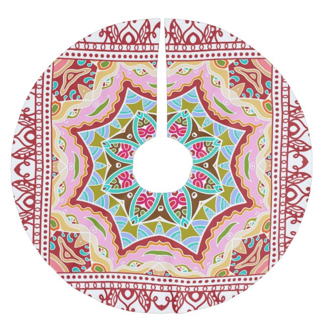 Abstrakt Tropical Löv Diverse Mönster Julgransmatta Borstad Polyester (Framsidan)