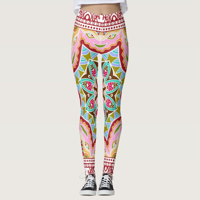 Abstrakt Tropical Löv Diverse Mönster Leggings (Framsida)