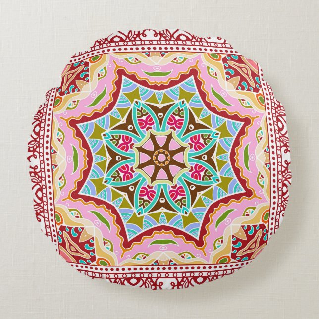 Abstrakt Tropical Löv Diverse Mönster Rund Kudde (Framsidan)