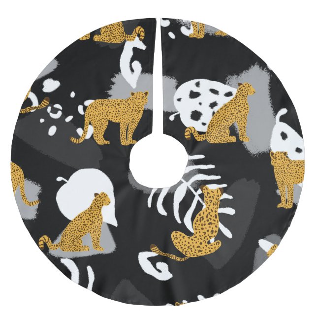 Abstrakt Tropical Löv Leopard Mönster Julgransmatta Borstad Polyester (Framsidan)