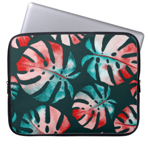 Abstrakt Tropical Lövs, Watercolor Bright. Laptop Fodral