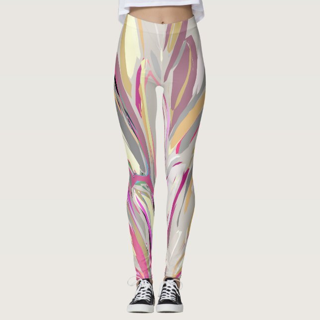 Abstrakt Tropical Plant Vector Art Stil Leggings (Framsida)