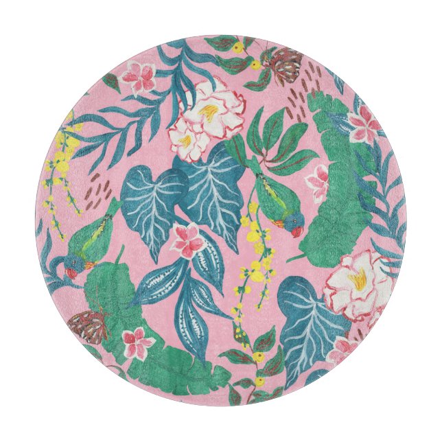 Abstrakt tropiska blommor, målning av guache mönst (Framsidan)