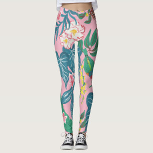 Abstrakt tropiska blommor, målning av guache mönst leggings