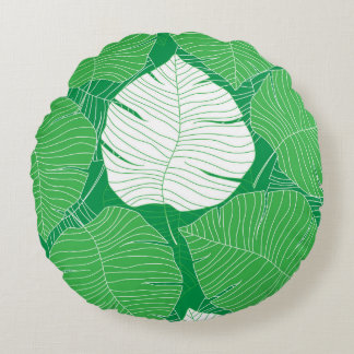 Abstrakt tropiska löv, konstnärlig målning. rund kudde