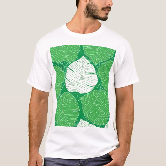Abstrakt tropiska löv, konstnärlig målning. t shirt (Framsida)