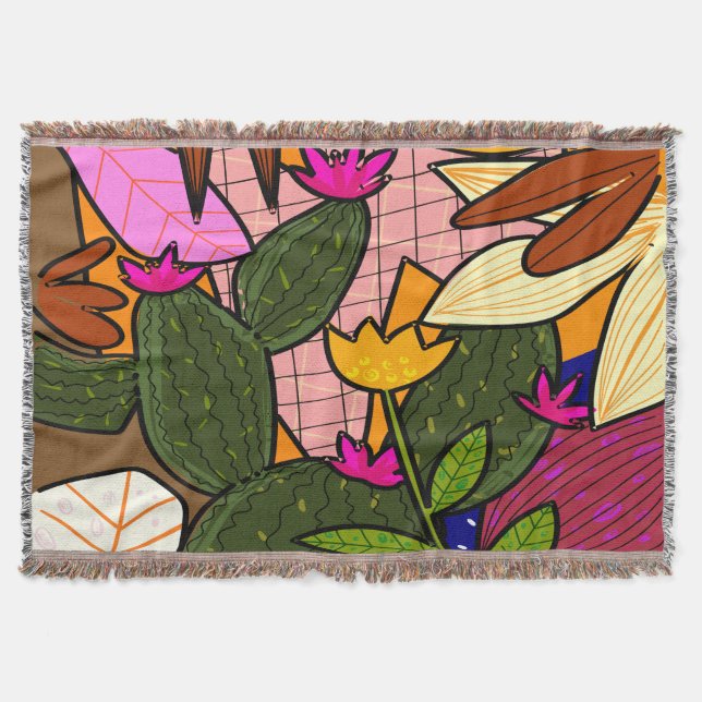 Abstrakt tropiska löv och blommor filt (Framsidan)