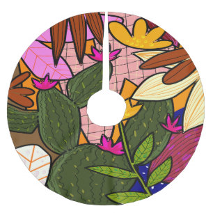 Abstrakt tropiska löv och blommor julgransmatta borstad polyester