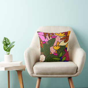 Abstrakt tropiska löv och blommor kudde