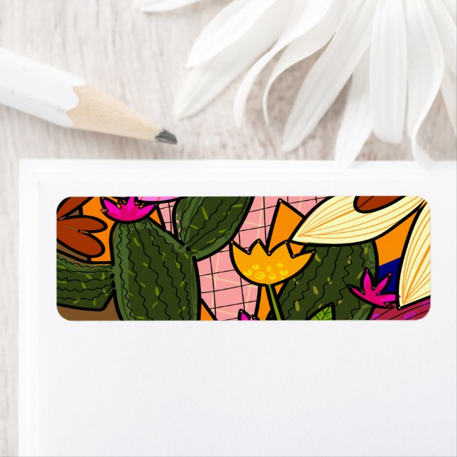 Abstrakt tropiska löv och blommor returadress etikett (Insitu)