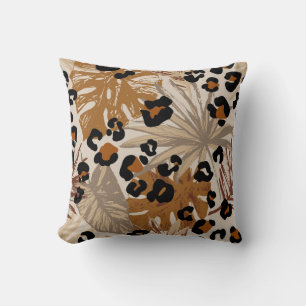 Abstrakt tropiska löv och grunge leopardkamouf kudde