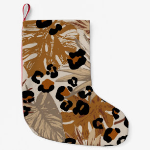 Abstrakt tropiska löv och grunge leopardkamouf liten julstrumpa