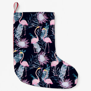 Abstrakt tropiska mönster med flamingo, protea, l liten julstrumpa