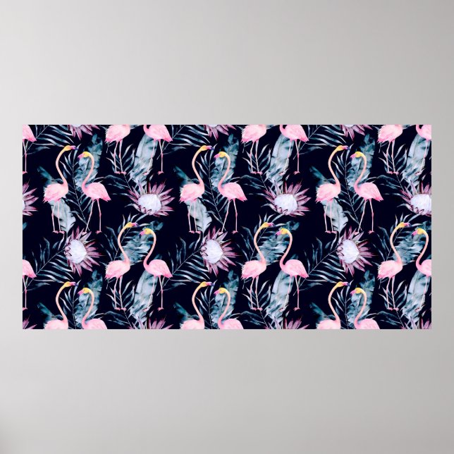 Abstrakt tropiska mönster med flamingo, protea, l poster (Framsidan)