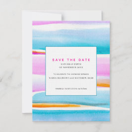 Abstrakt tropiska tidvatten linjer bröllop spara d inbjudningar