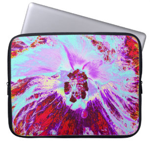 Abstrakt Tropiskt Aqua och Lila Hibiscus Flower Laptop Fodral