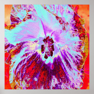 Abstrakt Tropiskt Aqua och Lila Hibiscus Flower Poster