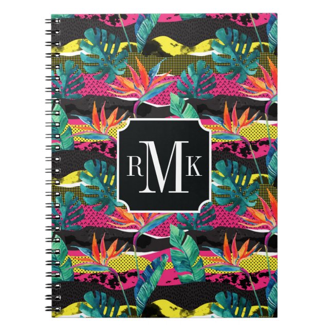 Abstrakt tropiskt strukturmönster för neon anteckningsbok (Framsidan)