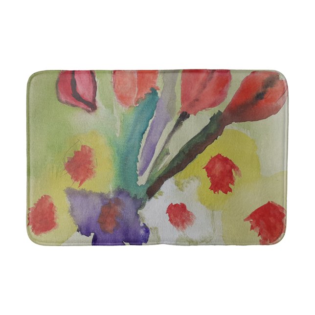 Abstrakt Tulips & Vår blommor Badrumsmatta (Framsidan)