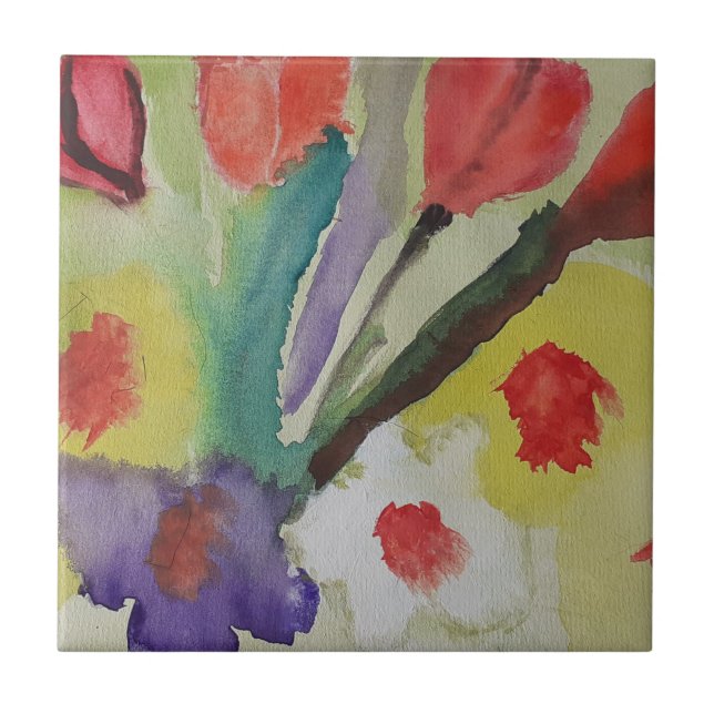 Abstrakt Tulips & Vår blommor keramik Tile Kakelplatta (Framsidan)