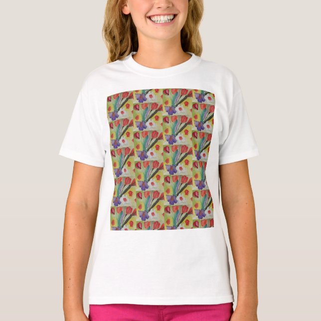 Abstrakt Tulips & Vår blommor Kids T Shirt (Framsida)