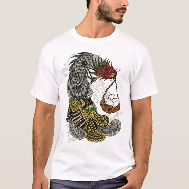 Abstrakt Tupp med Egg Basket Tee Shirt (Framsida)