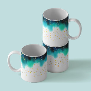 Abstrakt turkos, handmålade stjärnor Kaffe Mugg