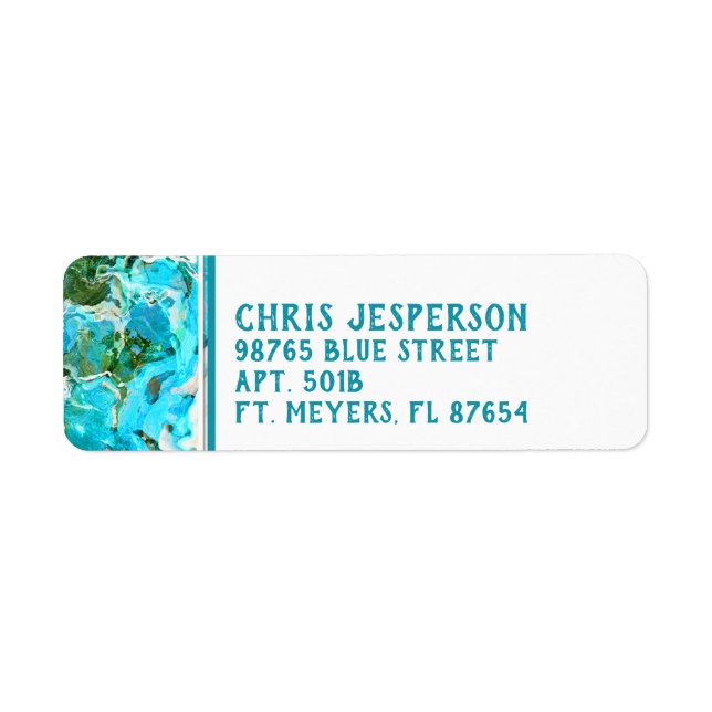 Abstrakt Turkos Ocean Blue & Sjögräs Grönt Returadress Etikett (Framsidan)