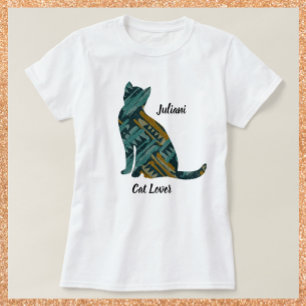 Abstrakt Turkos och Guld Cat Lover T Shirt