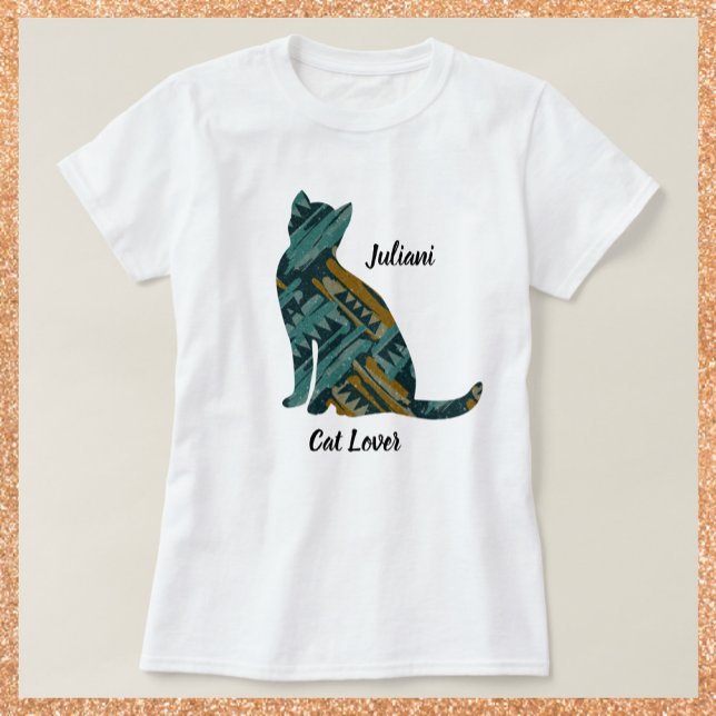 Abstrakt Turkos och Guld Cat Lover T Shirt (Skapare uppladdad)