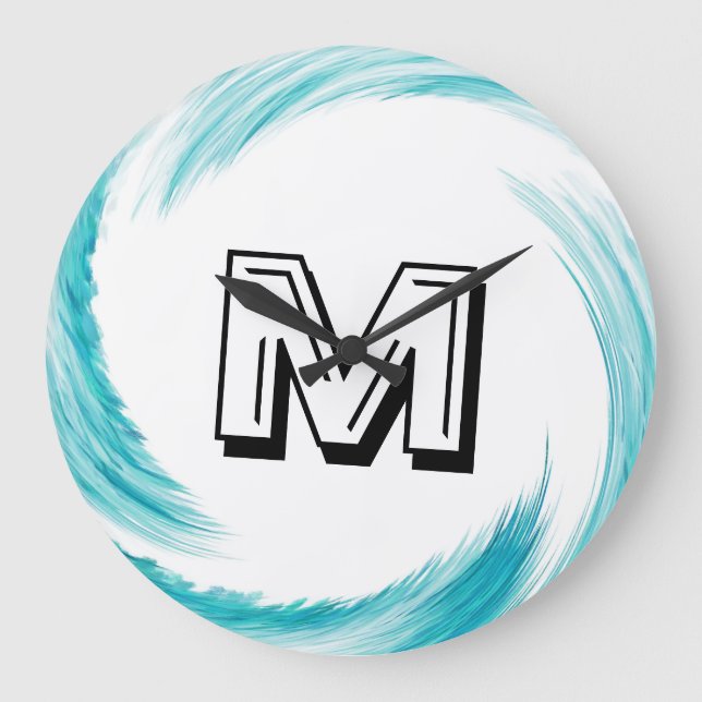 Abstrakt Turkos Swirl Monogram Stor Klocka (Framsida)