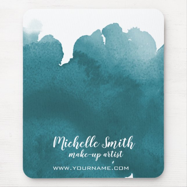 Abstrakt turkos vattenfärg stänk konst musmatta (Framsidan)