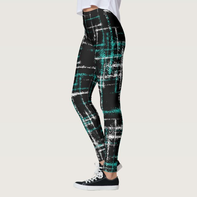 abstrakt turkos vit kris kor mönster leggings (Vänster)