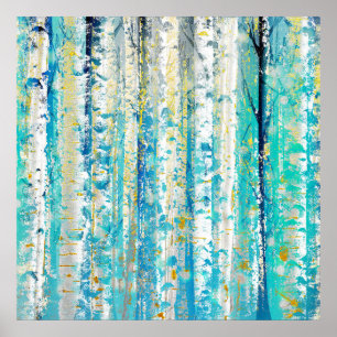 Abstrakt Turquise och Guld Grunge Birch Poster