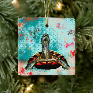 Abstrakt Turtle Artwork Julgransprydnad Keramik