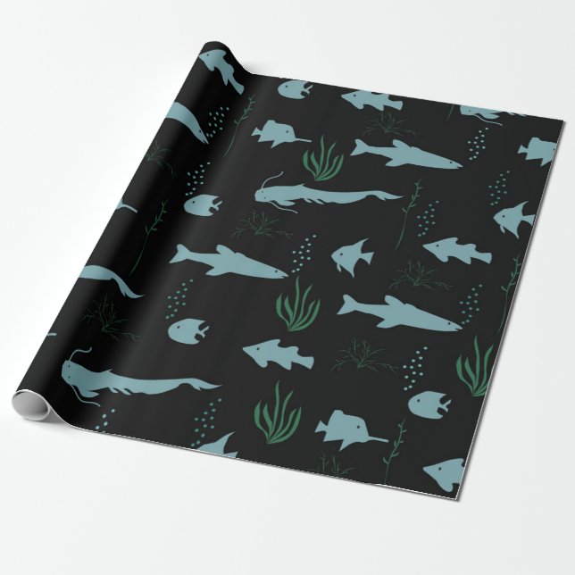 Abstrakt under vatten mönster med fisk och alger presentpapper (Utrullad)