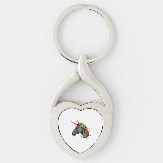 Abstrakt Unicorn Twisted Heart Silverfärgad Nyckelring (Framsidan)
