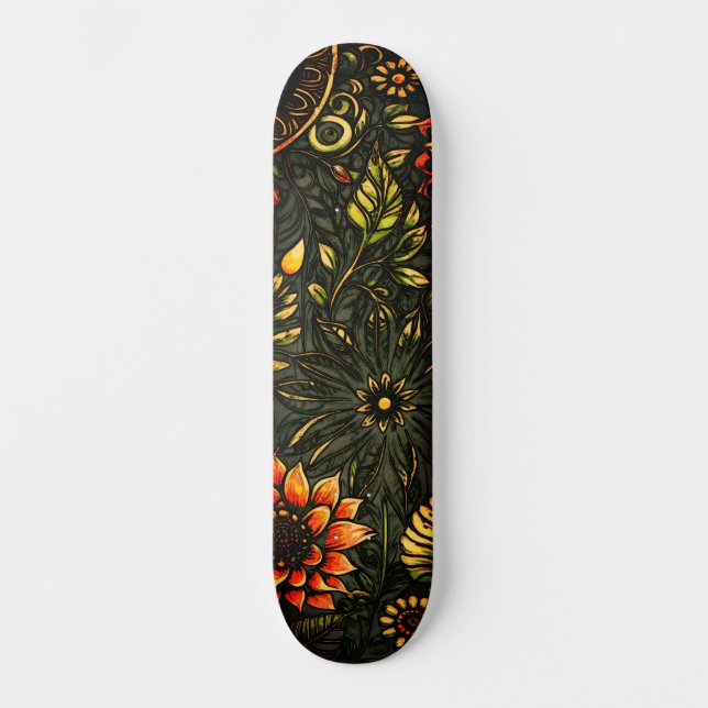 Abstrakt Urban Art Inspired Grunge Solros Mini Skateboard Bräda 18,5 Cm (Framsida)