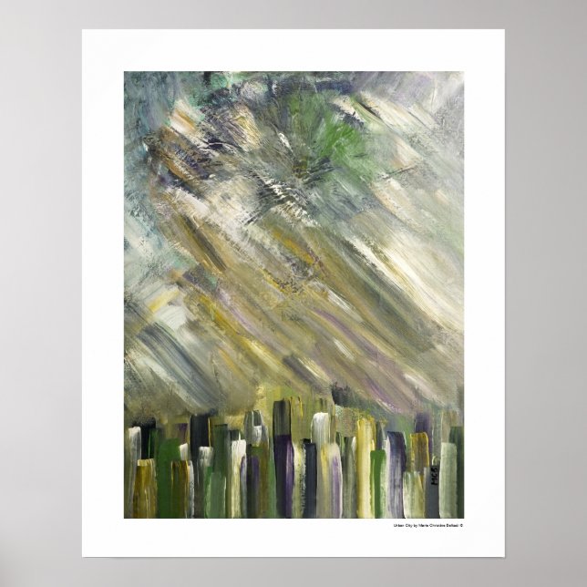Abstrakt Urban City Affisch Grön 20 x 16 Tryck (Framsidan)