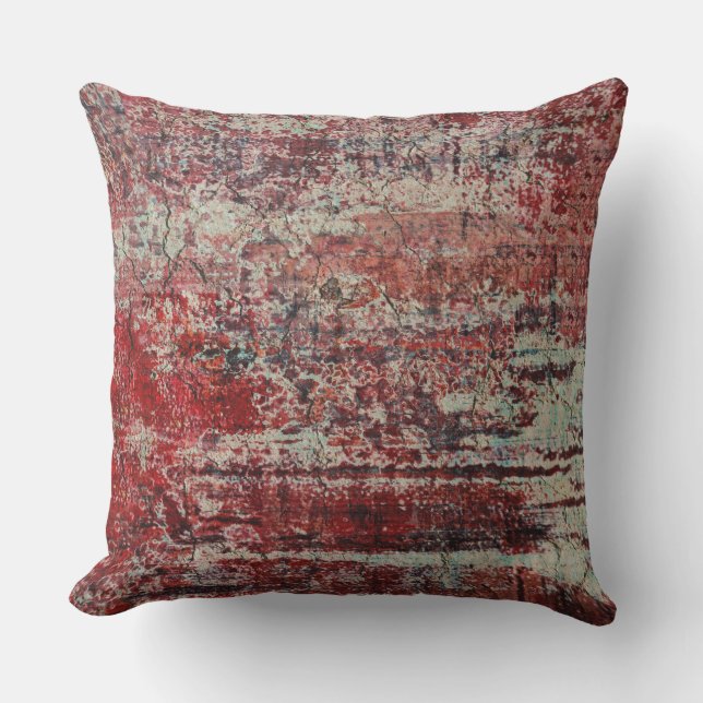 Abstrakt Urban Grunge Red Tan Turcos Grönt Kudde (Framsida)